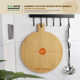 BAMOTTO Round Bamboo Cutting Board Set of 2 with Handle, Kitchen Pizza Bread and Snack Cookie Trays Charcuterie Board, Decorative Hanging Board, 100% Bamboo (13x11x0.63" 2-Pieces)