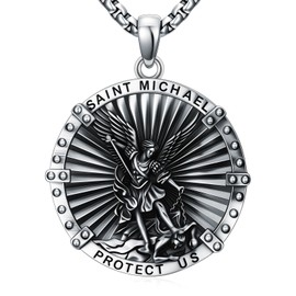 PDTJMTG 925 Sterling Silver St Michael/St Christopher Oval Round Medal Archangel Cross Necklace with 22”+2” Chain, 22+2 inches, Sterling Silver, No Gemstone