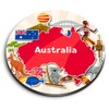 1 x Round MDF Magnet - Australia Travel Map Australian