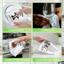 WADORN 4Pcs Farm Animals Hand Towels, Funny Farmhouse Rustic Cow Decorative Kitchen Dish Towels 24 x 16 Inch Microfiber Absorbent Soft Hand Tea Dishcloths for Cooking Baking Holiday Housewarming Gift