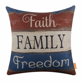 LINKWELL 18"x18" Independence Day Holiday Faith Family Freedom Burlap Pillow Cover Cushion Cover CC1410