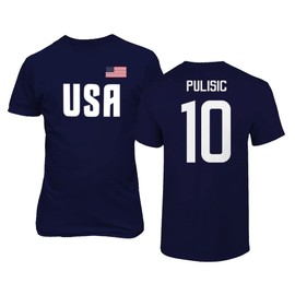 USA #10 Pulisic World Soccer Football Fans Boys Girls Youth T-Shirt (Navy, Youth Large)
