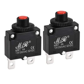 Sourcingmap Thermal Circuit Breakers 6A 125/250V AC 32V DC Push Button Manual Reset Overload Protector Switch 2 Pcs