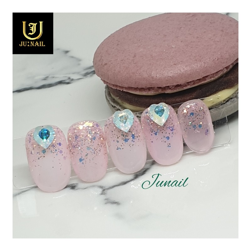 Pink Glitter Handmade Nail Tips - Long Round / 핑크글리터