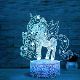 Deluisho Unicorn Night Light Children, Unicorn 3D Lamp, Unicorn Gift for Girls, Remote Control, 16 Colour Changing, Dimmable with Touch Switch, Dimmable Visual Three-Dimensional Night Light