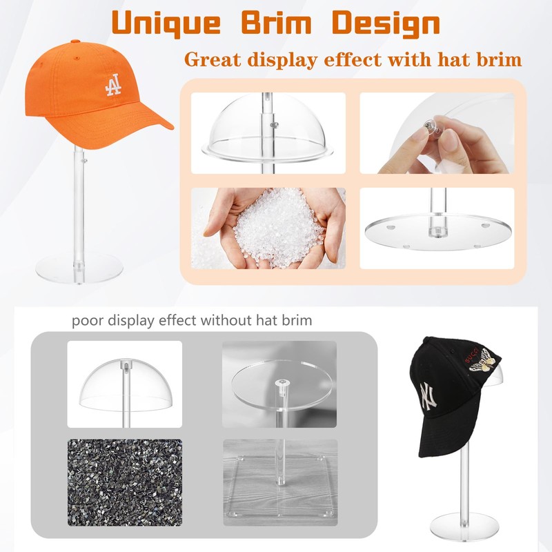 Hat Display Stands, 8" to 16" Adjustable Height Acrylic Cowboy