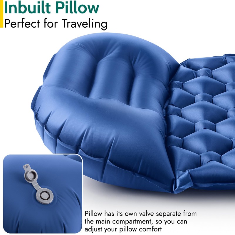 Lightweight Sleeping Mat With Pillow, Ultra Light Inflatable Camping Pad,