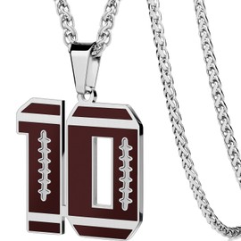 AMITER Football Number Necklace for Boys, 0-99 Jersey Football Pendant Necklace with 22+2 in Chain for Men