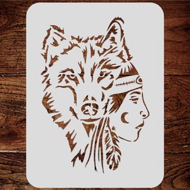 Wolf Girl Stencil, 8.5 x 13 inch - Native American Protectors of Souls Spirit Guide