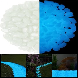 Glow Pebbles, 300 pcs Blue Glowing Rocks, Glow in The Dark Stones for Outdoor Decor, Garden Lawn Yard, Luminous Pebbles for Landscaping, Walkway Pathway, Aquarium Fish Tank Rocks (White)
