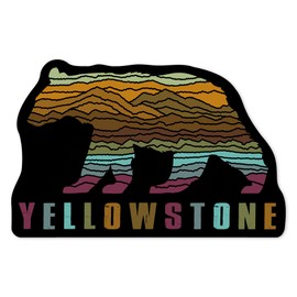 Die Cut Sticker Yellowstone National Park, Wyoming, Black Bear, Abstract Mountain Scene, Contour Vinyl Sticker 1 to 3 inches (Waterproof Decal for Cars, Water Bottles, Laptops, Coolers), Small
