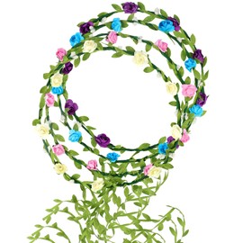 KEUKORZ Flower Headbands - 4Pcs Colorful Floral Hairbands Crown Hair Wreaths - Festival Hair Accessories for Women Girls, Wedding, Party(4 Colors- White, Blue, blue, Purple)