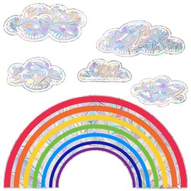 EIYVPRA Rainbow Window Stickers White Clouds Rainbow Suncatcher Sticker Bird Protection Window Pictures Children's Window Stickers Children Glass Panels Rainbow Sticker Prism Window Sticker Sun