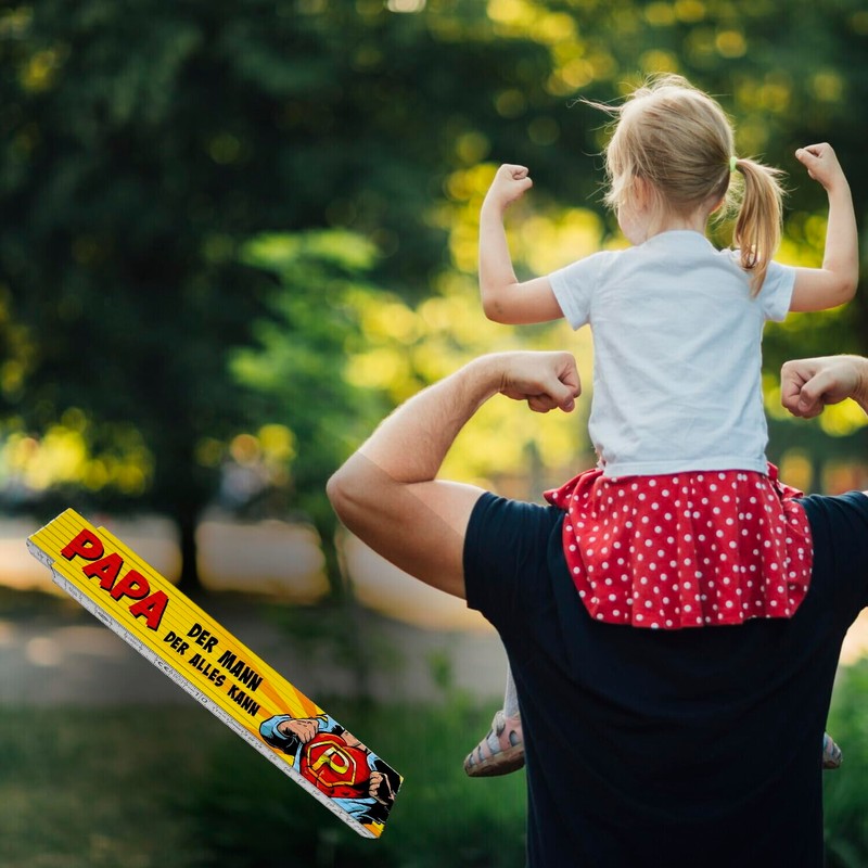 Wooden Meter Stick with Superhero Design and Saying "Papa Der