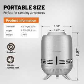 EchoSmile 9 x 7 inch Smokeless Tabletop Fire Pit with Stand, Stainless Steel Portable Fire Pit for Outside Camping, Patio, Camping Stove Fueled by Pellets or Wood Burning, Sliver