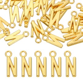 uxcell 40Pcs Letter Charm, Alloy Letter N Initial Alphabet Charm for DIY Crafts Jewelry Making Bracelets Earrings Necklace, Gold
