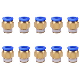 10 Pcs Straight Pneumatic Connectors, Blue Air Hose Push to Quick Connect Brass Fittings Adapter, 6mm x 1/4" Male Thread