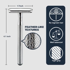 TGS Double Edge Safety Razor with 10 Razor Blades Refill, Single Blade Razor for Men Women, Zero Waste Reusable Eco-Friendly Metal Razor for Closed Smooth Shave - Chrome