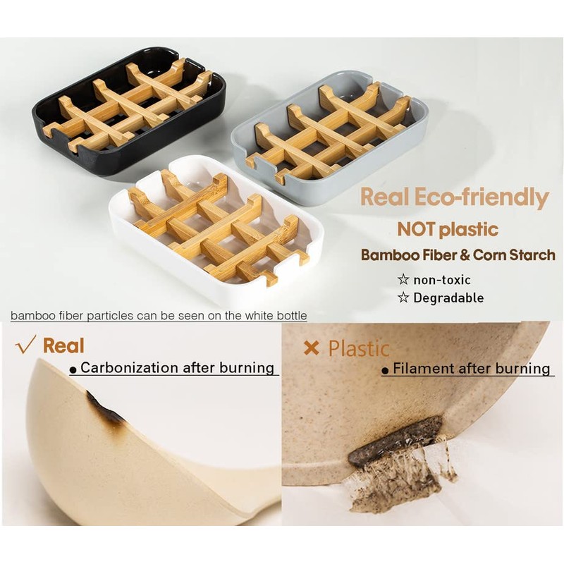 Sansnow Eco-Friendly Bamboo Soap Dishes, Removable Soap/Sponge Holder for Home,