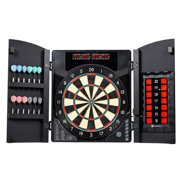 MD Sports Bristlesmart Smart Dartboard Cabinet with Digital X/O Cricket Scorekeeping and Steel Tip Dart Set
