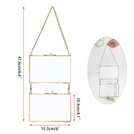 JUXYES Set of 2 Wall Hanging Brass Picture Frame, Glass Hanging Picture Artwork Display Frame, Double Glass Floating Frame Style Gallery Wall Frame for Picture, Pressed Flower, Poster, etc, 4x6 Inches