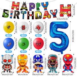 Kindergeburtstag Deko, 5 Jahre Superhelden Geburtstagsdeko Jungen,Avengers GeburtstagBallon Set, Geburtstag Banner Folienballon Riesenzahl für Kinder Party Decorations