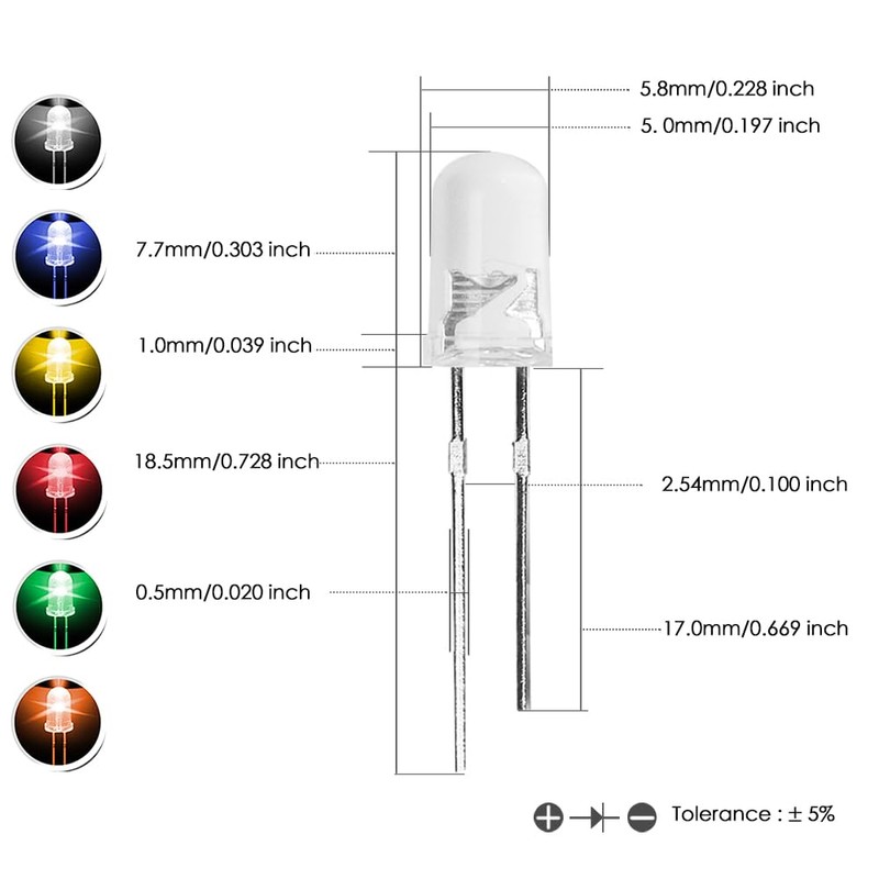 GuuYebe LEDs, Single LED Light 5mm LED Diode Lamp DIY