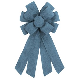 chmacura Blue Burlap Wreath Bow 20 x 11 Inches Easter Bows Blue Burlap Ribbon Bow Carnival Farmhouse Bow Tree Ornament for Home Front Door Decorations