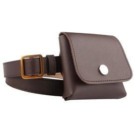 CHROME CRANE BLT049 Women's Leather Belt, Waist Bag, Pouch, Small Storage, Square Buckle, Cute,, 05.Coffee