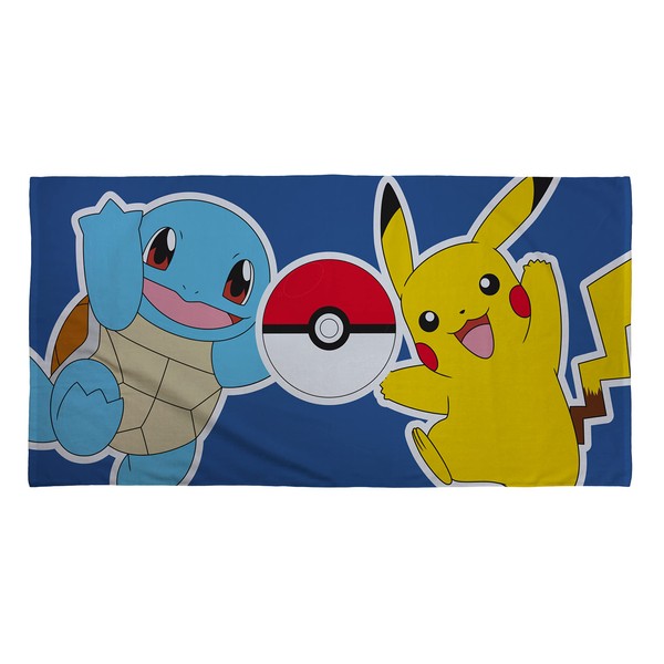 Character World Official Pokémon Kids Towel | Super Soft Feel, Land Design Pikachu Squirtle | Perfect The Home, Bath, Beach & Swimming Pool | One Size 70cm x 140cm