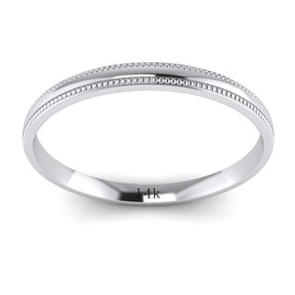 LANDA JEWEL Unisex 14k White Gold 2mm Light Court Shape Comfort Fit Polished Wedding Ring Milgrain Band (5.5)