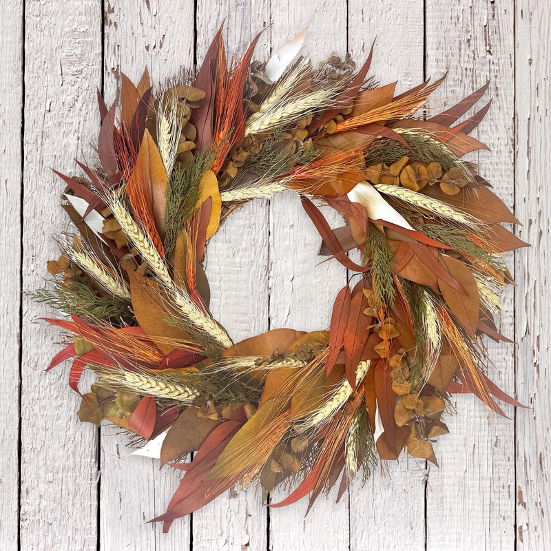 ANDALUCA Harvest Burnt Orange Natural Willow Eucalyptus Wreath