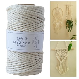 4mm Macrame Cotton Cord x 100m (109 Yards) 4ply Strands Twisted Rope from Pure Natural Cotton for Macrame Project, Wall Hanging, Plant Hangers, Key Chains, Coasters Wedding Decorations