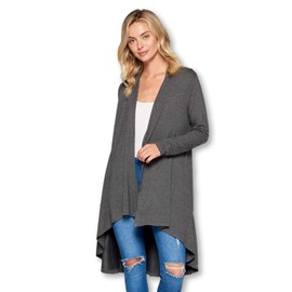 Women Long Duster Maxi Softest Open Front Casual Flowy Viscose Made from Bamboo Cardigan (Large, Charcoal)
