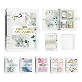 Vienrose Money Savings Storage Book, 12 Styles Clear Budget Storage Binder Book for Planning and Saving $5050 Money, Daily Savings Planner, Easy to Save $5,050 for Shopping, School, and Concert/Travel Plan - Style: Wildflowers, Envelop Pockets: 100