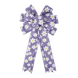 Large Daisy Burlap Bows Rustic Flower Burlap Wreath Bow Tree Topper for Wedding Christmas Front Door Wall Ornaments Outdoor Decorations Purple