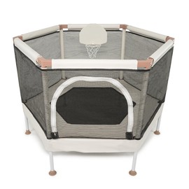 Square House Kids Trampoline, Aesthetic Indoor and Outdoor Toddler Trampoline with Safety Net, Basketball Hoop, 220lb Capacity, Ultra Safe No-Gap Design, Gifts for Boys & Girls (Sand, 4 FT)