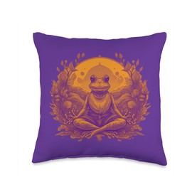 Frosch nature Yogateacher Yoga Meditation Mandala Frog as Yoga Teacher Guru Meditation in Lotus Seat Throw Pillow, 16x16, Multicolor