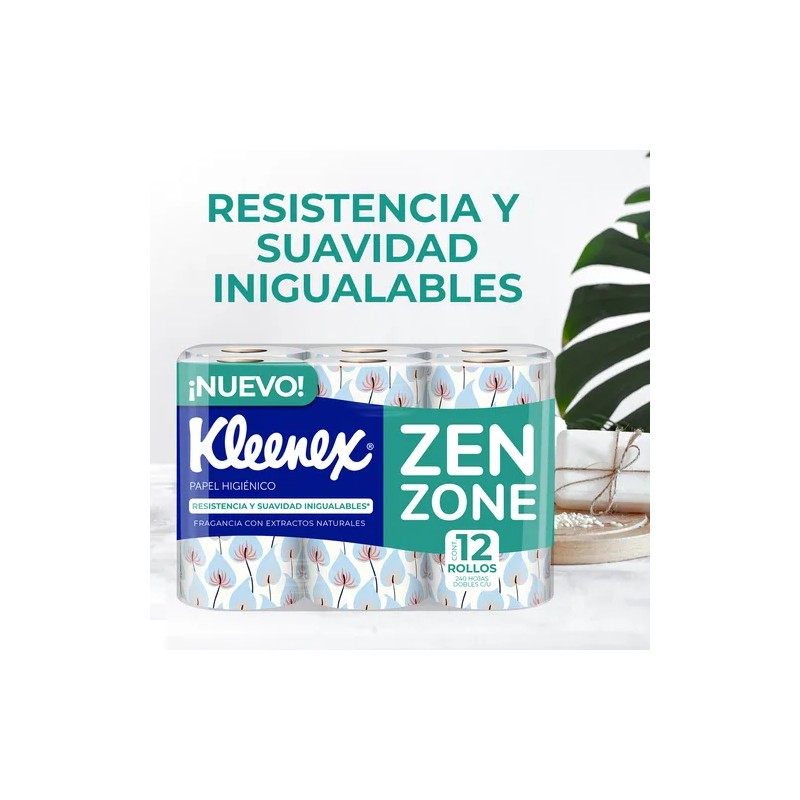 Papel Higiénico Kleenex Zen Zone 240 Hojas Dobles 12 Rollos
