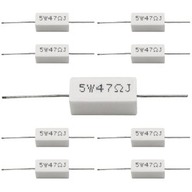 Cement Resistor,10 PCS 5W 47 Ohm 5% Axial Lead Wire Resistor White Wound Fixed Ceramic Cement Resistors Wirewound Cement Power Resistors Flame Heat Moisture Resistance Precharge Horizontal Resistors
