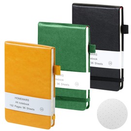 HOMEMARS Small Notebook, Pocket Notebook, Note Pads,3 Pack, Notebook A6, Dotted,3.74" x 5.83"Leather, Black, Green, Yellow,200 Pages Each, Hardcover, Mini Journal Notepad