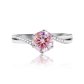 YSDD 925 Sterling Silver 6-Prong Petite Twisted Vine 1 Carat Round D Color/Pink Moissanite Ladies Engagement Wedding Promise Bridal Ring (Pink, 6.5)