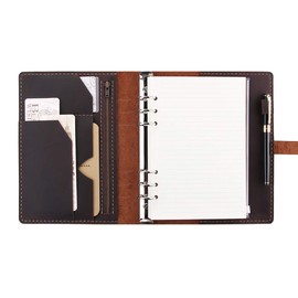 Refillable Leather Journal Writing Notebook, A5 Leather Travel Journal with Pockets, Vintage 6 Ring Binder Organizer Planner Portfolio, Best Travel Gifts - Coffee