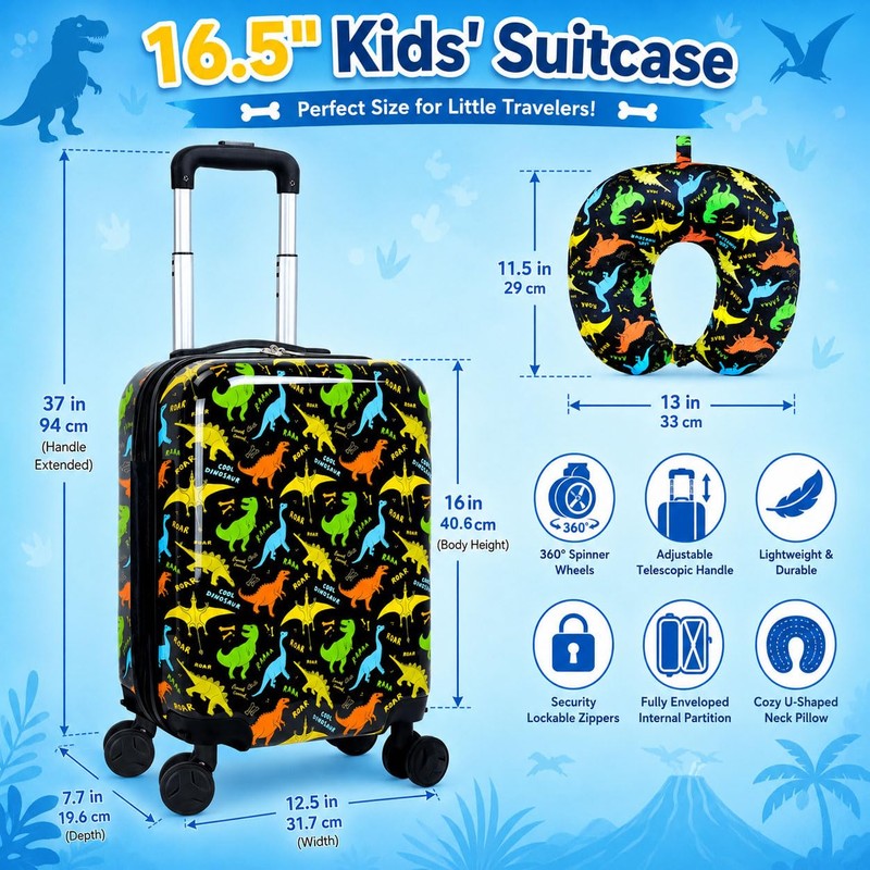 Kids Suitcase Set for Boys, Hardside 2Pcs Carry on Rolling