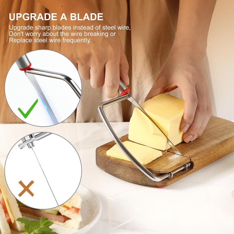DGLOZE Wooden Cheese Slicer, Cheese Cutter Board with Stainless Steel