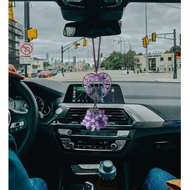 LAIDANLA Amethyst Heart Shape Tree of Life Healing Crystals Ornaments Window Bling Cute Hanging Ornament Room Decor for Teen Girls for women Room Decor Aesthetic Hippie Boho Decor