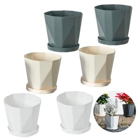 Juego de 6 Macetas para Flores Macetas de Plástico de 5 Pulgadas con Agujeros de Drenaje y Platillos para Interior y Exterior, Macetas con 3 Colores Diferentes para Plantas, Flores, Hierbas (Pequeño)