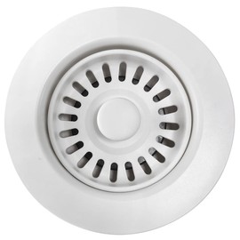White Polymer Drain Kitchen Sink Drain Assembly with Removable Basket Strainer and Rubber Stopper for 3.5-Inch Drain Openings, Matching Color of Granite Sinks