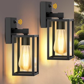2 Pack Dusk to Dawn Exterior Lighting Fixtures Wall Mount, Sensor Outside Front Porch Lights for House, Outdoor Lantern Lamp, Waterproof Wall Sconce Lights, Black Coach Light for Garage Entryway