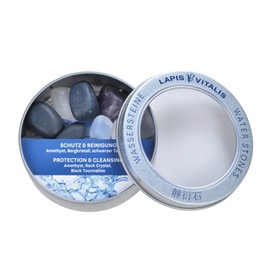 Lapis Vitalis Water Stones Mixture Protection & Cleaning - Energy Stones Set in a Metal Gift Tin - Decorative Raw Stones - Stone Mix of Amethyst, Rock Crystal & Schorl